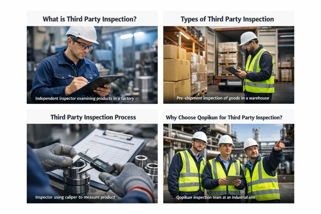This image shows a professional inspector conducting a Third Party Inspection inside a manufacturing facility. The inspector is carefully examining products using a checklist to ensure they meet required quality standards and specifications.