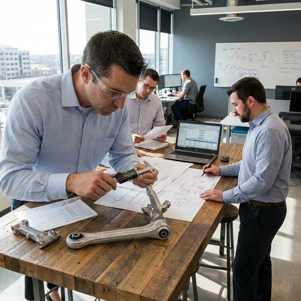 PPAP documentation services quality inspection engineer measuring automotive part in manufacturing factory